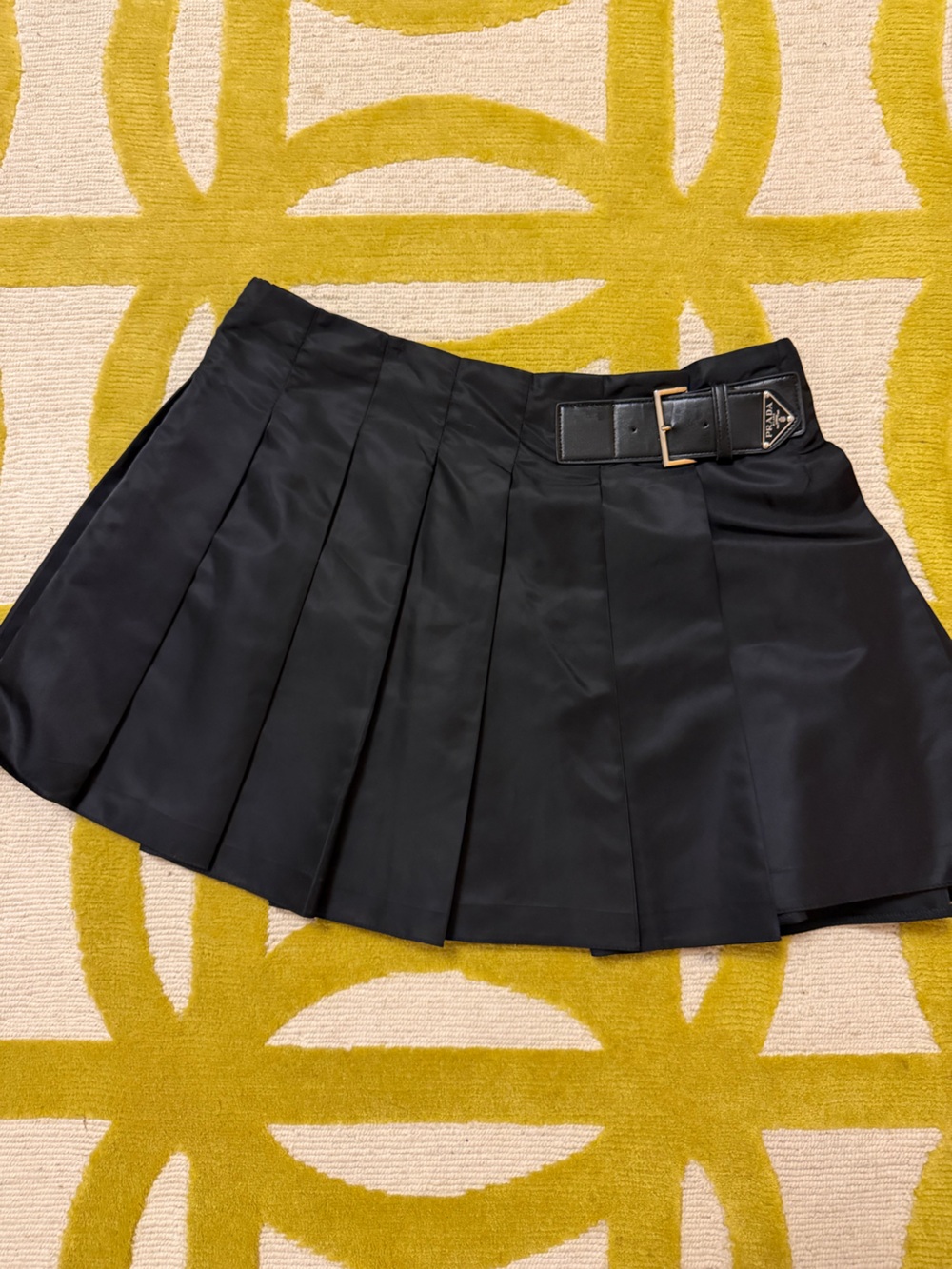 Prada Black Pleated Skater Skirt with Buckle Belt